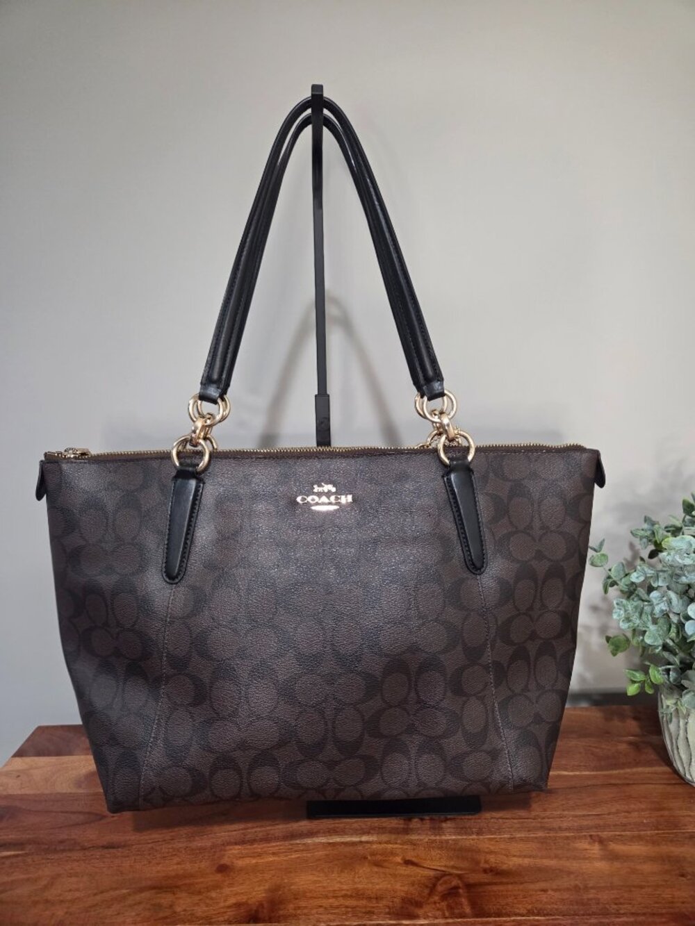 Coach Ava Signature Leather Zip Top Tote Bag